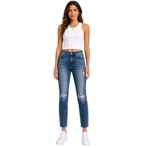 Judy Blue Relaxed Fit Distressed Jeans Dark Wash JB8271 DK Blue Womens 28